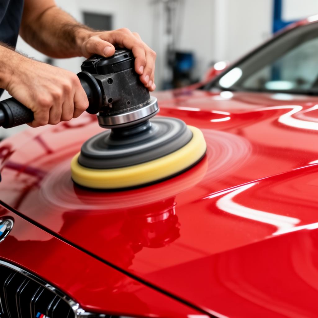 Polisher on red BMW M4